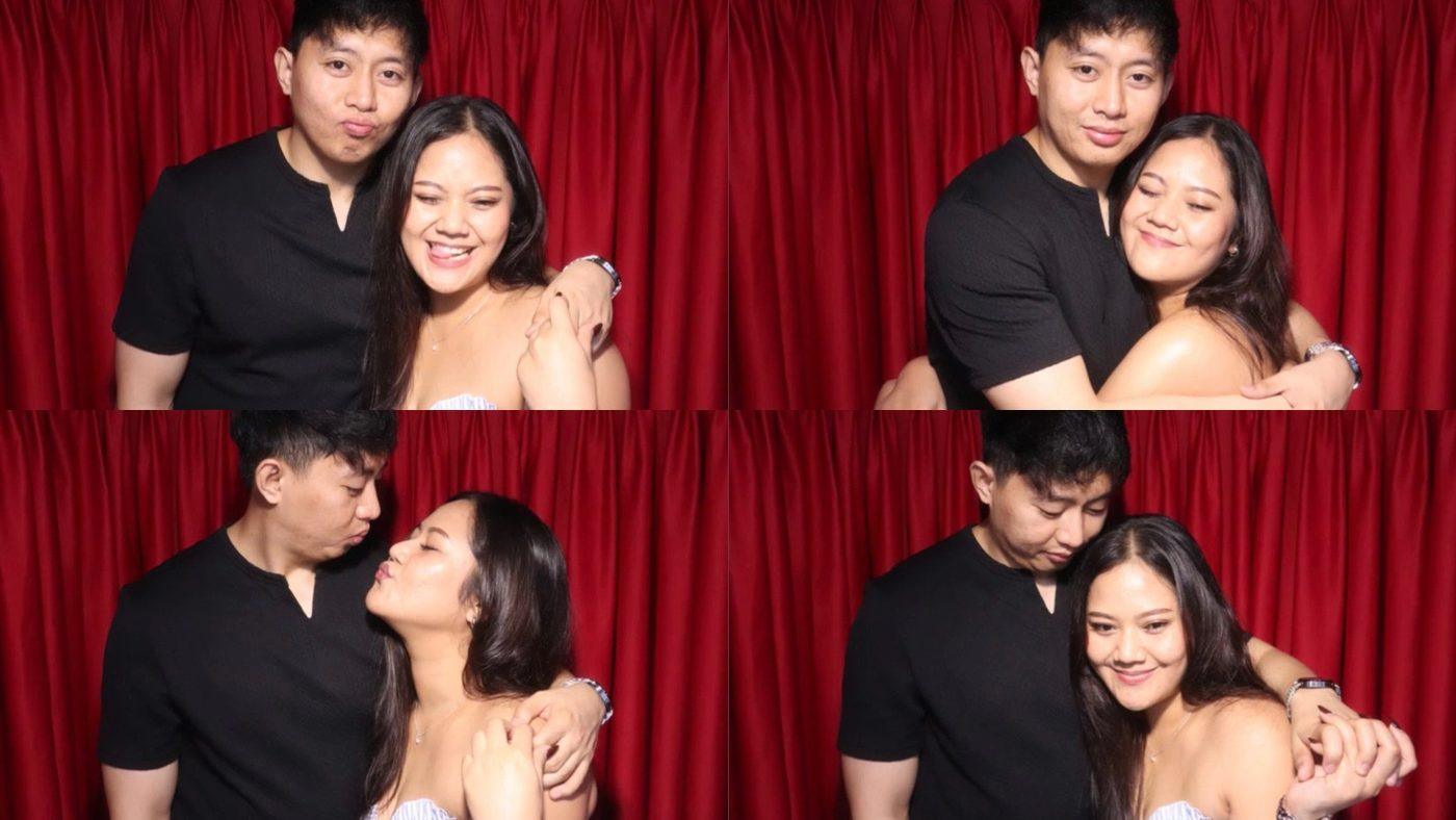 Mark and Trix in a photo booth, four frames